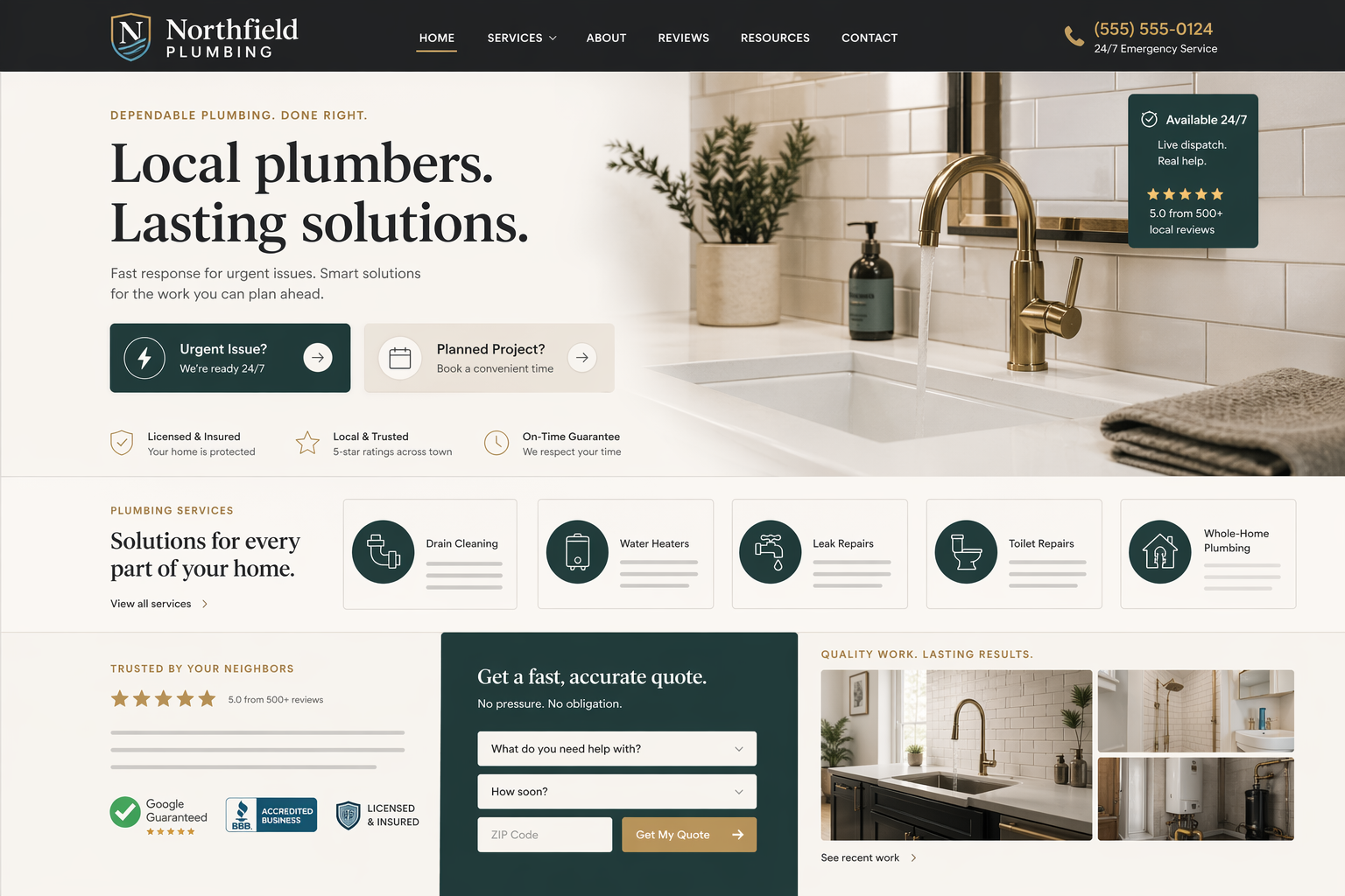 Northfield Plumbing website concept preview