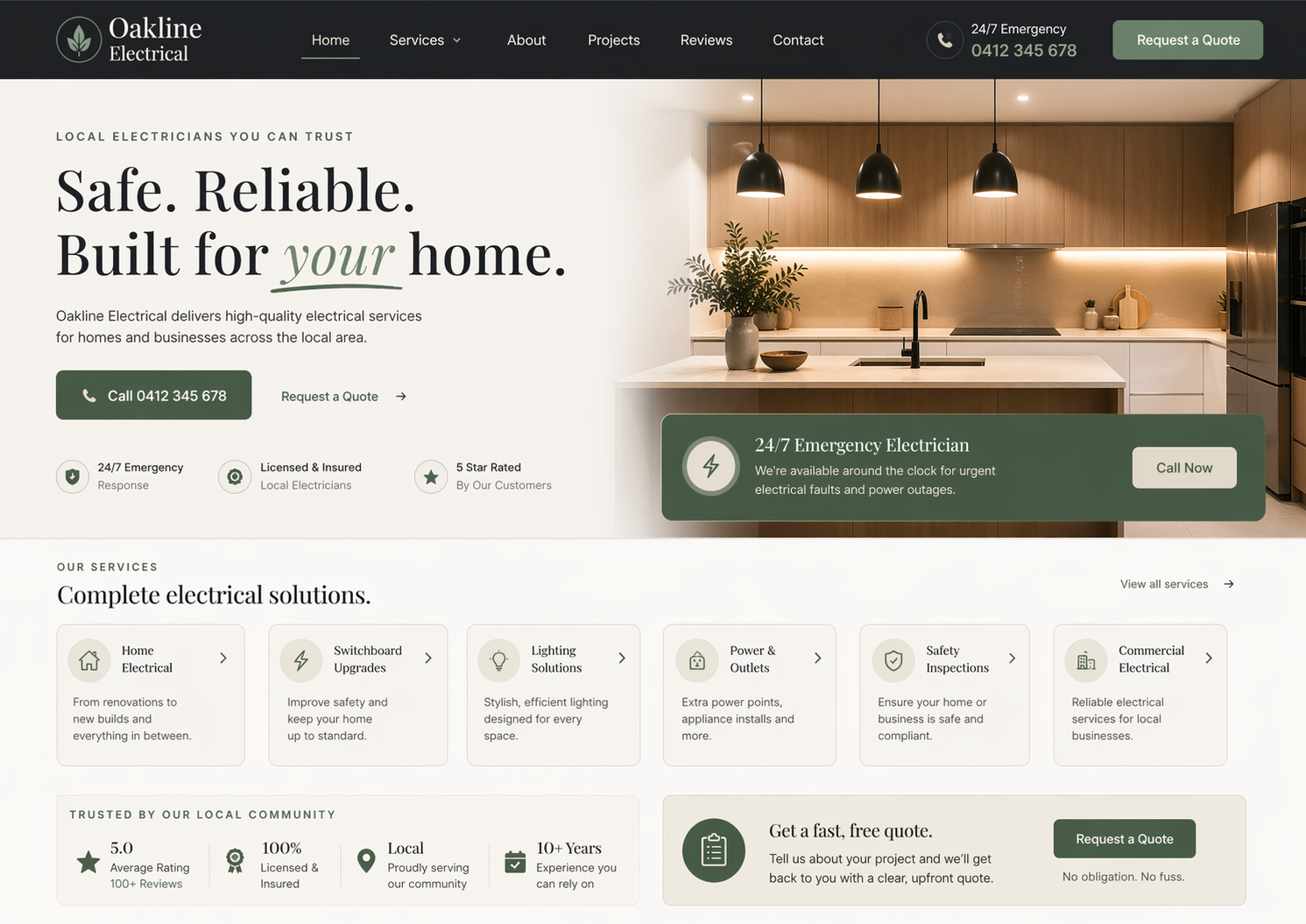 Oakline Electrical website concept preview